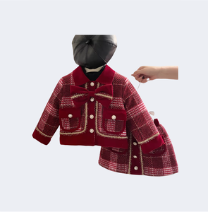 Зимний комплект детской одежды для девочек 2025: утепленное пальто в клетку + юбка, 2 предмета, для возраста 2-7 лет - Product Image 6