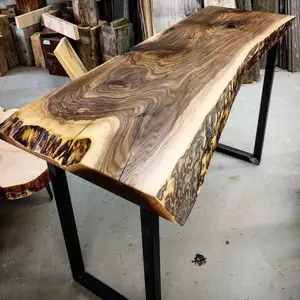 Diseño único de forma natural, mesa de roble, nogal, madera maciza, borde vivo, mesa de comedor moderna, losa de madera