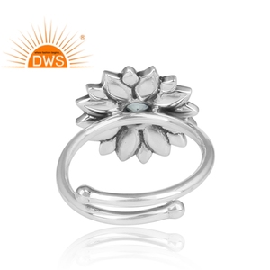 Anillo de Plata de Ley 925 con Topacio Azul, Diseño Floral Antiguo, Hecho a Mano, para Mujer, Fabricante de Joyería - Product Image 4