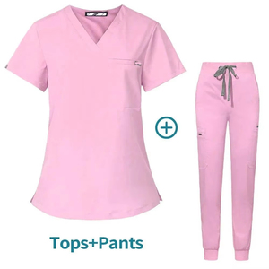 Medical Woven Surgery Workwear V-Neck Unisex <b>Scrub</b> <b>Top</b> Short Sleeve Twist Neckline Needle-Detecting In-Stock for Hospitals - Product Image 3
