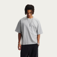 T-shirt en coton épais uni 275g, coupe ample, ourlet brut, col rond, streetwear décontracté, manches courtes, haut d'été