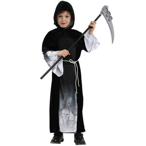 Costume Cosplay Effrayant pour Garçons <span class=keywords><strong>Halloween</strong></span> Costumes de Squelette à Capuche Robe de Soirée avec Ceinture - Product Image 2