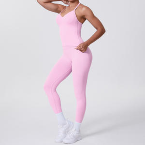 ชุดออกกำลังกายแบบ 2 ชิ้น เสื้อชั้นในกีฬาแบบคอวีผูกคอ สำหรับผู้หญิง ออกแบบได้ตามต้องการ ชุดโยคะไร้ตะเข็บ ชุดออกกำลังกาย ชุดฟิตเนส ชุดออกกำลังกายในยิม - Product Image 2