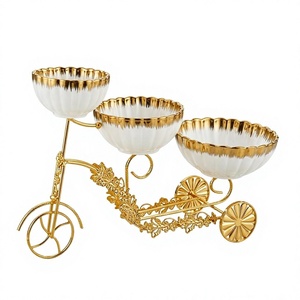 Vintage Luxury Ceramic <b>Bowl</b> <b>Set</b> with Gold Metal Frame Round Shape Handmade Design 3mm Thickness Eco-Friendly Table Accent - Product Image 1