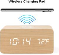 Meilleur cadeau promotionnel : Table de bureau intelligente, chargeur sans fil numérique, chargeur de téléphone, horloge numérique en bois avec alarme LED