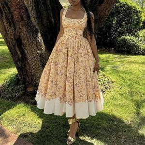 Vestidos Maxi de Verano con Estampado Floral, Cuello en U, Sin Mangas, Plisados, para Mujer, Moda, Más Vendidos - Product Image 1
