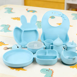 Juego de alimentación de silicona sin BPA personalizado al por mayor, fácil de limpiar, babero, plato, tazón, vajilla para bebés, accesorios para bebés - Product Image 1