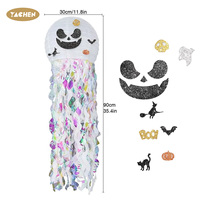 YACHEN Lanternes en papier méduse réutilisables DIY pour Halloween 30x90cm, taille enfant, décoration de plafond intérieure irisée pour fête fantôme