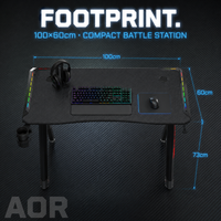 Bureau de Gaming AOR RGB LED ABS Armor 20 Modes BlackSamurai H2 avec Porte-Gobelet, Support Casque, Multiprise 100x60cm Vente en Gros Usine 2026