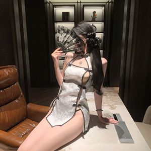 Lingerie Cheongsam Traforata in Stile Retrò |   Sottoveste ODM con Doppio Spacco, Camicia da Notte Sexy, Uniforme Seducente per <span class=keywords><strong>Donne</strong></span> - Product Image 3