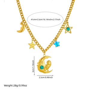 Gold Plated Stainless Steel Moon Owl Star Pendant Chain Clavicle Necklace Party Jewelry - Product Image 3