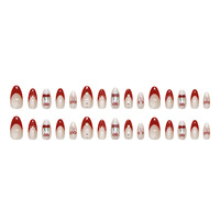 Autocollants pour ongles style européen et américain, effet œil-de-chat rouge cerise, manucure française avec nœud en strass nacré, tendance et féminin
