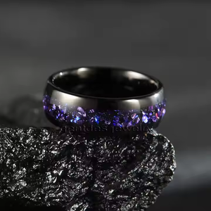 GentdesJewelry 8 мм полированный черный вольфрамовый измельченный фиолетовый песчаник инкрустация пара кольцо ювелирные изделия обручальные кольца кольцо - Product Image 2