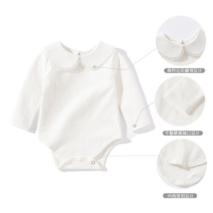 Venta al por Mayor <span class=keywords><strong>de</strong></span> Monos <span class=keywords><strong>de</strong></span> Invierno para Bebés Niñas Lanye, Blancos Lisos, 100% Algodón, Tejido <span class=keywords><strong>de</strong></span> Punto, Cuello con Botones, Manga Larga - Product Image 4
