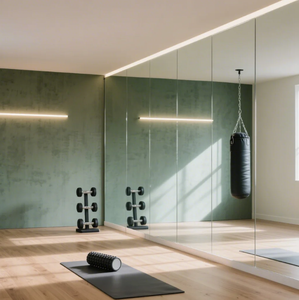 Venta al por mayor de <span class=keywords><strong>espejo</strong></span> sin marco de longitud de cuerpo completo de <span class=keywords><strong>2</strong></span>-8mm de espesor para la decoración de la pared del suelo en el gimnasio en casa salón o decoración de la habitación - Product Image 4