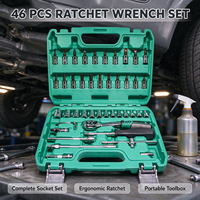 Jeu d'outils à cliquet industriel/bricolage Bayley 46 pièces, 72 dents, entraînement 1/4 pouce, douilles multi-tailles en acier à haute teneur en carbone, poignée antidérapante, coffret rigide