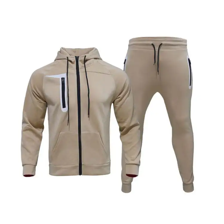 Nuovo Set di abbigliamento da ginnastica da uomo con cerniera a contrasto a manica lunga completo completo da Jogging pantaloni della tuta e felpa con cappuccio