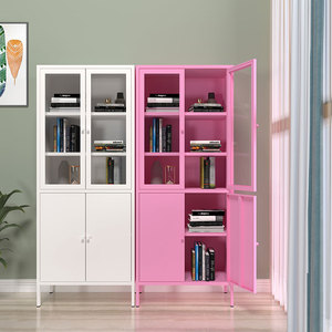 Armario de almacenamiento de libros con puerta de vidrio oscilante, diseño moderno, de acero, con estante - Product Image 4