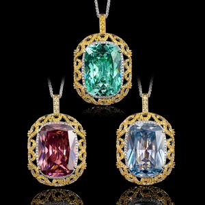 Fashion Eco-friendly Copper Jewelry Vintage 20*28mm Paraiba Cubic Zirconia Women <b>Statement</b> Hollow Out Pendant <b>Necklace</b> - Product Image 2