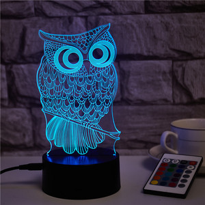 Personalizar led de luz de la noche en forma de búho 3d ilusión veilleuse lámpara decoración dormitorio bebé luz amante de juguete de regalo para los niños - Product Image 5