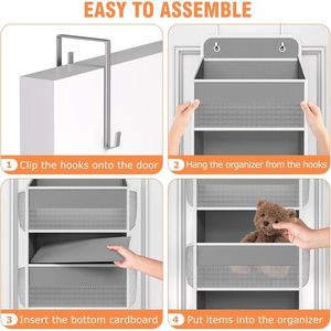 Over The Door Organizer 5 Shelves Grey Hanging <b>Storage</b> With Side Pockets For Bedroom Nursery Bathroom - Product Image 3