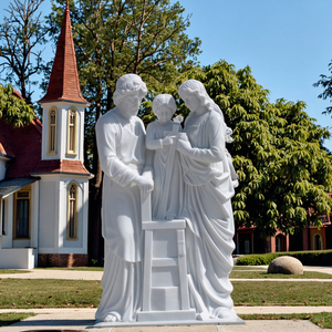 Statue de la Sainte Famille en marbre blanc sculptée à la main, sculpture religieuse chrétienne pour église, cathédrale, jardin, extérieur - Product Image 6