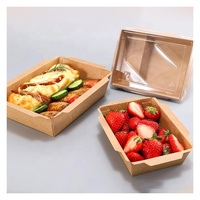 Boîtes jetables autoportantes en papier kraft 700 ml pour la restauration rapide, les fruits à emporter, avec couvercle à fenêtre en plastique, pour sushis, salades et usage en restaurant
