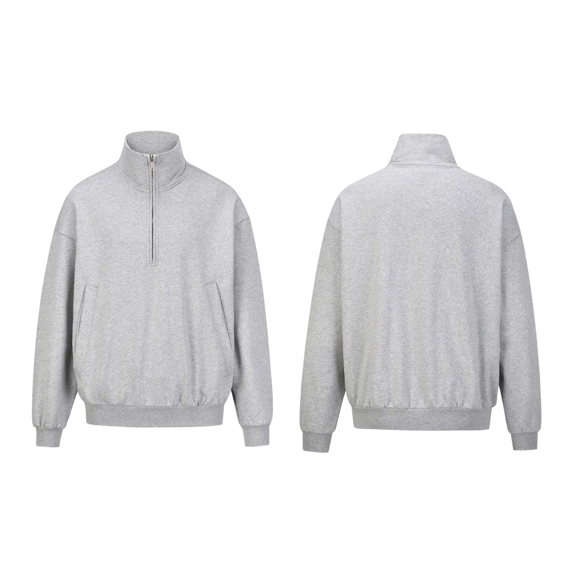 High Street 350gsm cotton Terry zipped sweatshirt blank solid sweatshirt with stand collar quarter zip neck sweatshirt