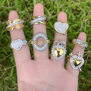 <span class=keywords><strong>Anneaux</strong></span> croisés pour femmes RM1681, uniques et élégants, en or et argent massif plaqué, <span class=keywords><strong>deux</strong></span> tons, pavé de CZ, cœur flamboyant, fleur - Product Image 1