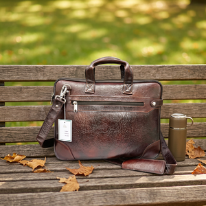 WRIZA Business Large Capacity Men's Waterproof Crossbody <b>Bag</b> Soft Genuine PU Leather Briefcase <b>Shoulder</b> <b>Strap</b> Modern Lightweight - Product Image 4