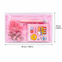 Ensemble de papeterie rose Kawaii, kit de fournitures scolaires avec stylo gel, notes adhésives, clips à papier, clips de reliure, feuille d'autocollants, pochette en PVC