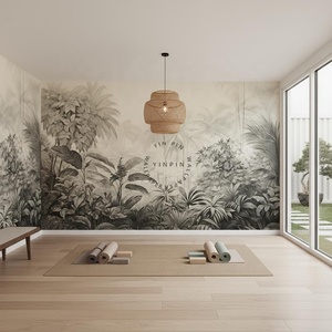 <span class=keywords><strong>Carta</strong></span> da <span class=keywords><strong>Parati</strong></span> Rimovibile Impermeabile con Stampa Digitale di Foglie e <span class=keywords><strong>Alberi</strong></span>, Murale 3D Retrò di Foresta Tropicale. - Product Image 3