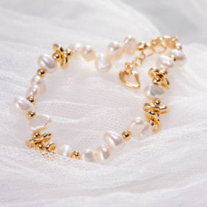 Women's Trendy <b>Gold</b> Plated <b>Bracelet</b> Natural Baroque <b>Pearl</b> with Beaded Design Silver <b>gold</b> plating + <b>pearls</b> Jewelry - Product Image 3