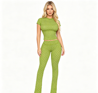 Ensemble de sport pour femme à pois brodés, top court, leggings évasés, bandeau, 2 pièces, respirant, pour la gym et le quotidien – Vente chaude