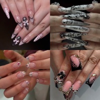 Uñas Postizas de Lujo Hechas a Mano con Etiqueta Privada, Blanqueadoras, con Pedrería 3D, Forma Ataúd Larga y Almendrada, Alta Calidad, Venta al por Mayor