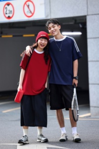 Unisex 240g 100% Cotton Color Block 3 Stripes Crew Neck Short Sleeve Tee - Product Image 1