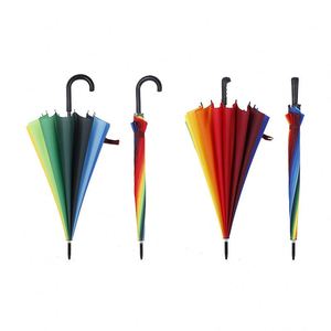 Paraguas publicitario de 16 varillas con mango largo de plástico, apertura automática, diseño arcoíris, con estampado de logotipo, para adultos - Product Image 1