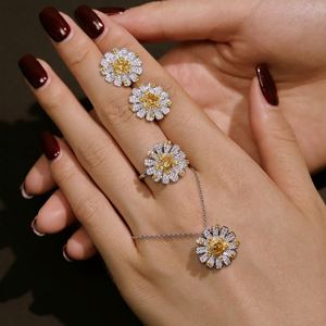 Dylam Sparkling 925 Sterling Silver Rhodium Plated Crushed <b>Iced</b> Cut 8A Cubic Zirconia Chrysanthemum Daisy Pendant Necklace - Product Image 2