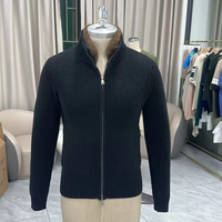 Cardigan d'hiver pour homme ODM, fermeture éclair intégrale, couleur noire, confortable et épais, avec col en fausse fourrure amovible, col en V, pour l'hiver