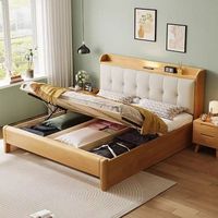 Lit double confortable en chêne massif de style moderne avec sommier (1,5 m) pour chambre à coucher
