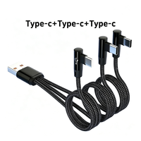 Câble de charge multi-ports USB-C à angle droit, câble USB-C vers USB-A 3 en 1, cordon de chargeur de voiture tressé en nylon