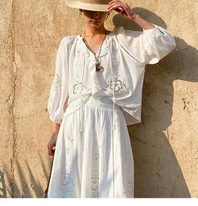 Conjunto de Ropa de Alta Calidad para Mujer, Primavera-Verano 2026, Falda Larga con Bordado Calado y Blusa + Falda Larga con Cintura Elástica - Product Image 6