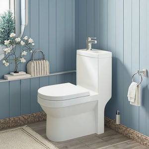 مجموعة أدوات صحية فاخرة من قطعة واحدة حوض غسيل حوض صحي علوي بمصيدة P طقم حمام مرحاض مرحاض خزانة فوق وحدة المرحاض - Product Image 1