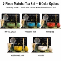 Kingze Kit Matcha Professionnel de Luxe 7 Pièces, Coffret Cadeau Japonais Chawan avec Fouet Matcha et Bol en Céramique