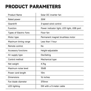 Ventilateur sur pied 16 pouces Dc Ac Ventilateur <span class=keywords><strong>solaire</strong></span> sur pied rechargeable pour la maison Bureau Chambre Marché Ménage - Product Image 4