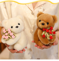 Peluches Ours en Peluche Thème Rose Tenant un Bouquet de Roses, Adorables Poupées Ours pour Couples et Filles, Cadeaux de Fête
