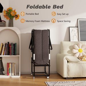 ミニマルメタル折りたたみベッドフレーム収納ポケット付き & <span class=keywords><strong>4</strong></span>キャスター付き簡単ポータブル発泡マットレス寝室用 - Product Image 2