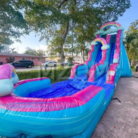 Toboggan aquatique géant commercial arc-en-ciel, toboggan aquatique gonflable pas cher pour adultes avec piscine