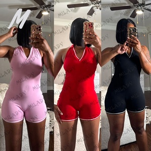 Body da <span class=keywords><strong>donna</strong></span> <span class=keywords><strong>sexy</strong></span> con logo personalizzato, scollatura sulla schiena, stampa leopardata rossa, modello halter, <span class=keywords><strong>tuta</strong></span> intera estiva aderente a pantaloncino - Product Image 3