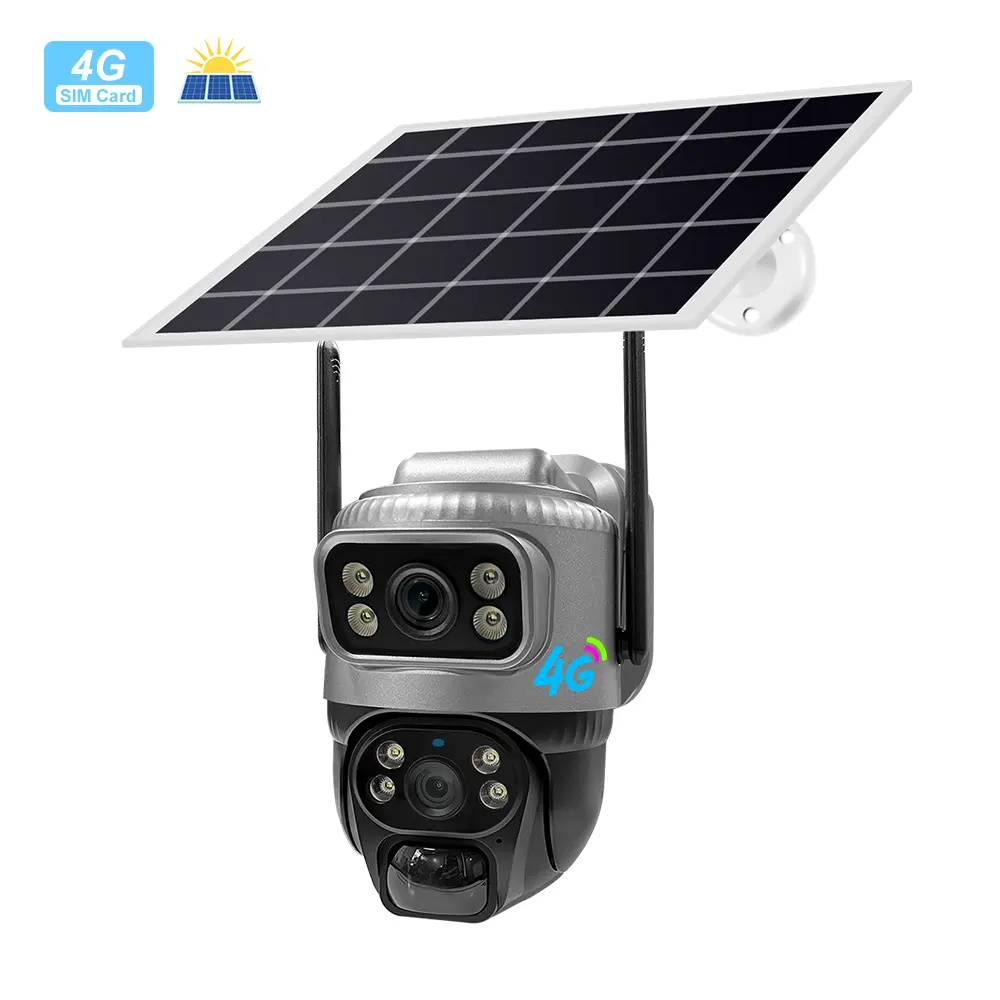 كاميرا مراقبة منزلية خارجية بتصميم جديد 2024 بكاميرات ثنائية مزدوجة بعدسة 8 وات تعمل بالطاقة الشمسية وبتقنية الجيل الرابع طراز V380 pro
